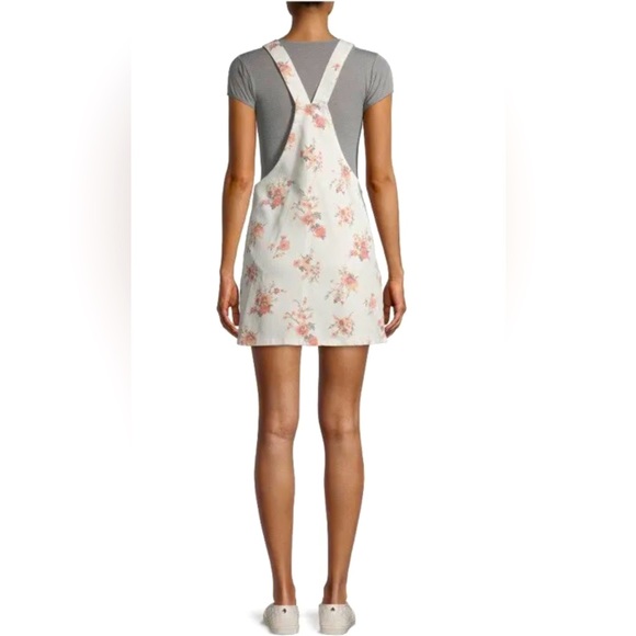 Women’s  Ivory Floral Racerback Pinafore Overall Dress Size Juniors XL 15/17 - Picture 4 of 9